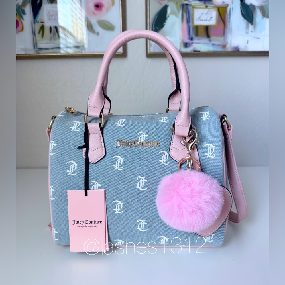 JUICY COUTURE Bag Fame Blue Denim Satchel - Pink